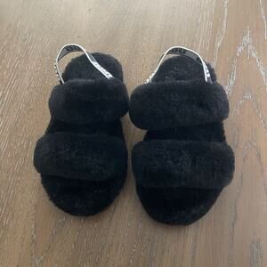 UGG Oh Yeah Shearling Slide Sandals Girls‎ Size 13 Black Ankle Strap Casual